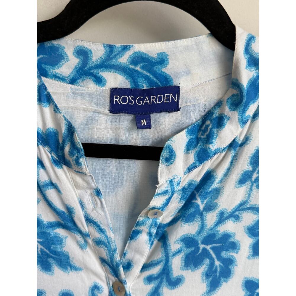 Ro's Garden Floral Print Cap Sleeve Tassel Tie Tiered Midi Dress White Blue Med - Picture 5 of 10